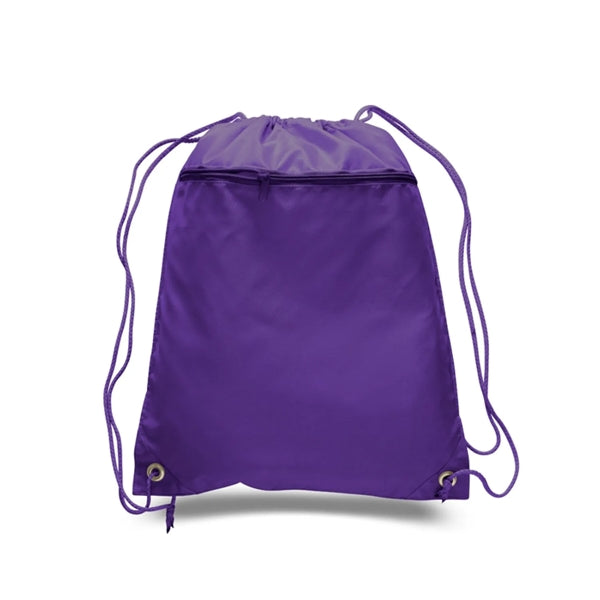 210D Polyester Drawstring Backpack W/ Front Pocket