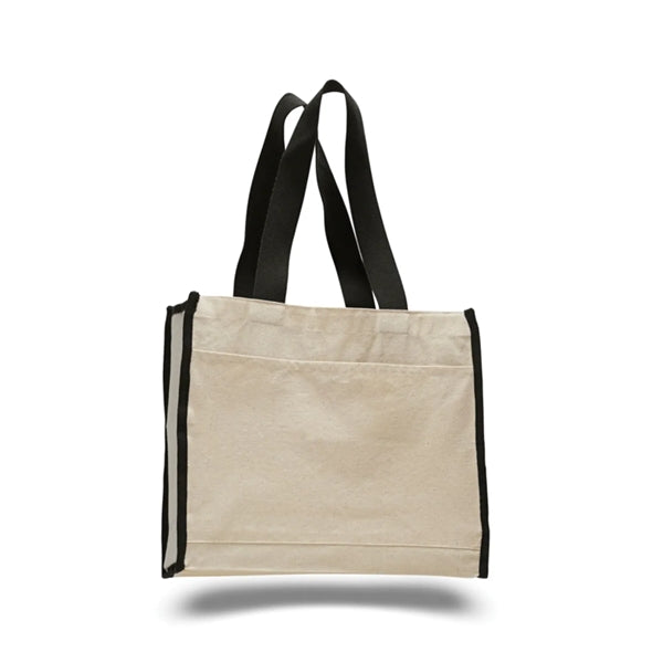 12 Oz. Cotton Canvas Gusset Tote Bag With Color Handles