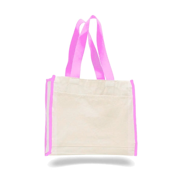 12 Oz. Cotton Canvas Gusset Tote Bag With Color Handles