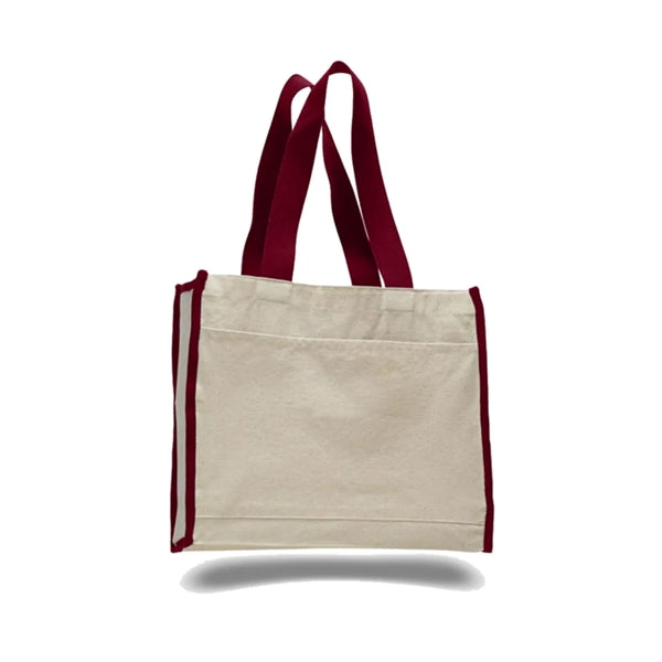 12 Oz. Cotton Canvas Gusset Tote Bag With Color Handles
