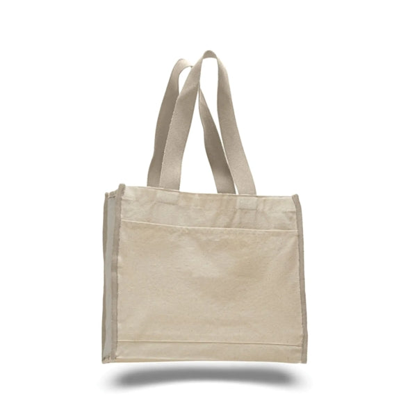 12 Oz. Cotton Canvas Gusset Tote Bag With Color Handles