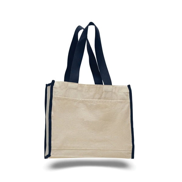 12 Oz. Cotton Canvas Gusset Tote Bag With Color Handles