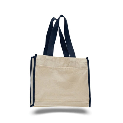 12 Oz. Cotton Canvas Gusset Tote Bag With Color Handles