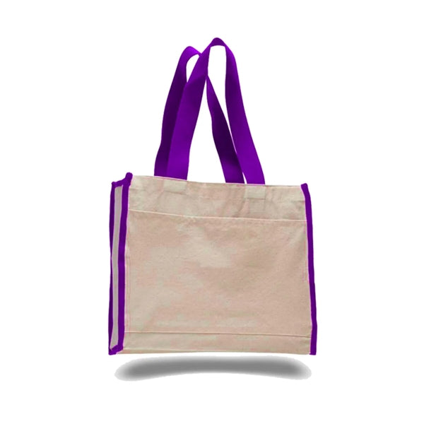 12 Oz. Cotton Canvas Gusset Tote Bag With Color Handles