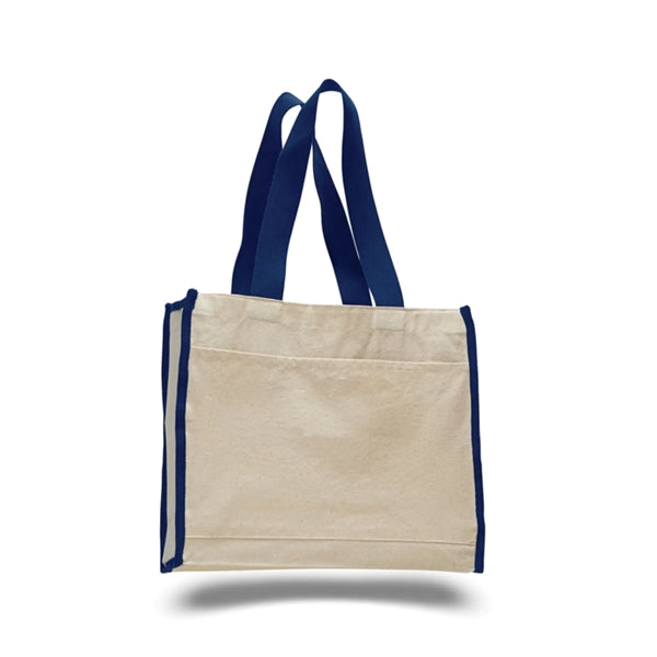 12 Oz. Cotton Canvas Gusset Tote Bag With Color Handles