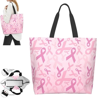 Breast Cancer Awareness Canvas Tote Bag Pink Ribbon Gift
