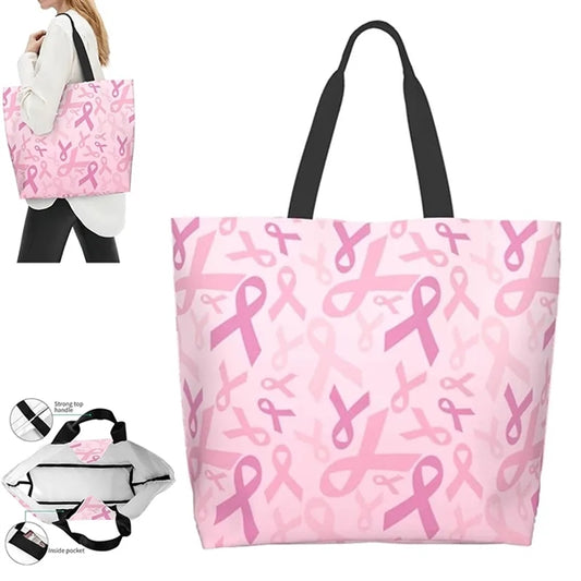Breast Cancer Awareness Canvas Tote Bag Pink Ribbon Gift