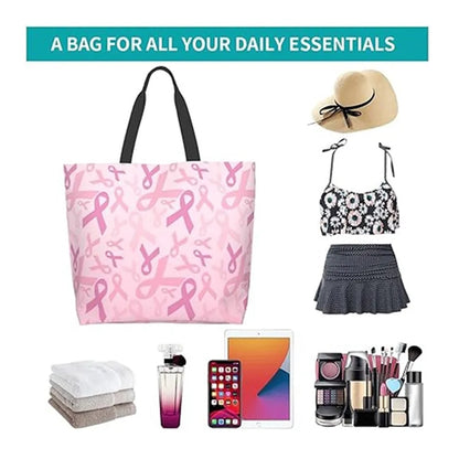 Breast Cancer Awareness Canvas Tote Bag Pink Ribbon Gift