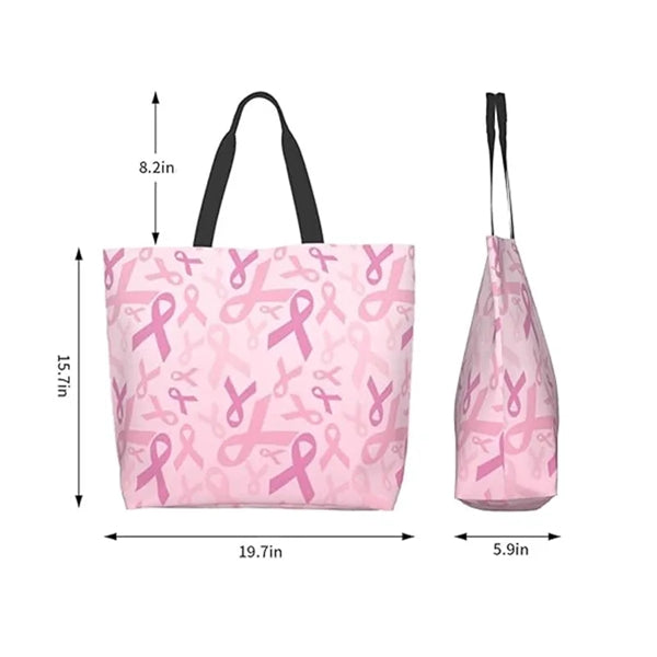 Breast Cancer Awareness Canvas Tote Bag Pink Ribbon Gift