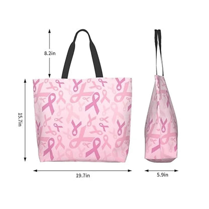 Breast Cancer Awareness Canvas Tote Bag Pink Ribbon Gift