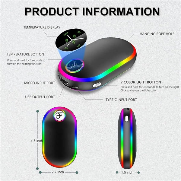 7 Changing Colors Light Hand Warmer-10000 mAh