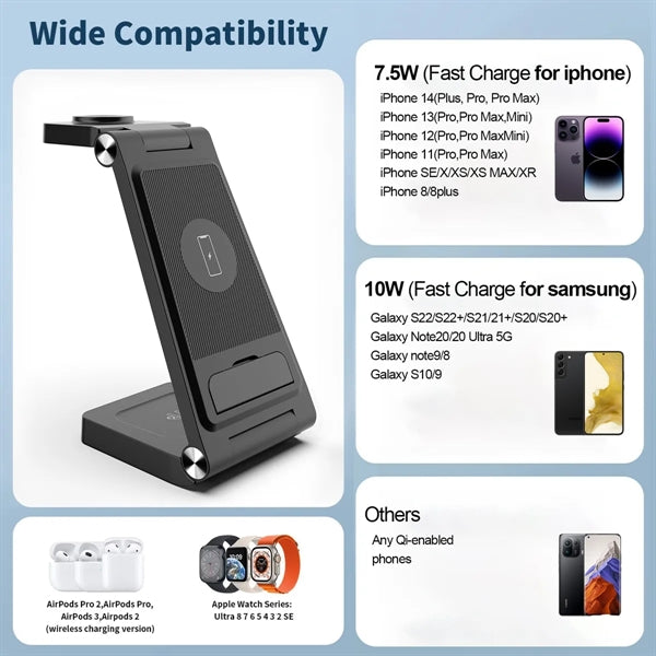 Foldable 3-in-1 Wireless Charger Stand Dock
