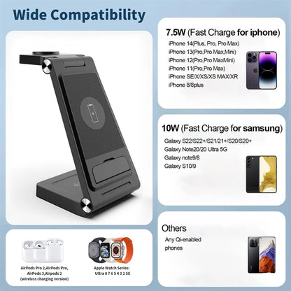Foldable 3-in-1 Wireless Charger Stand Dock