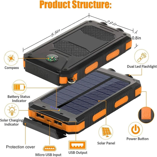 20000Mah Portable Solar Power Bank With Flashlight