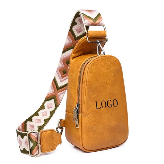 PU Leather Sling Shoulder Bag Crossbody With Woven Strap