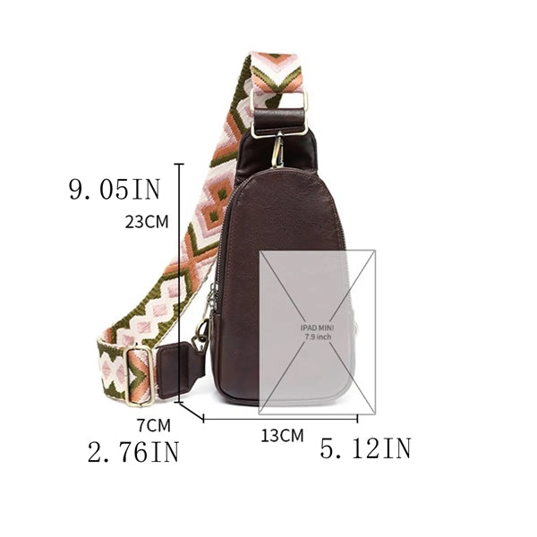 PU Leather Sling Shoulder Bag Crossbody With Woven Strap
