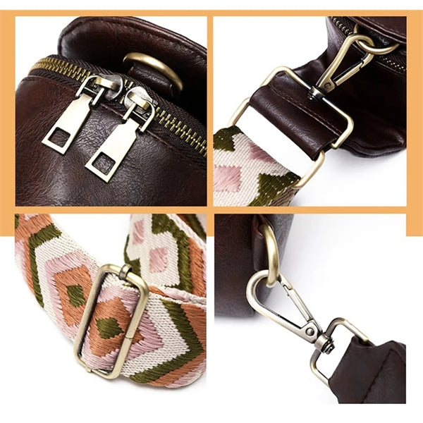 PU Leather Sling Shoulder Bag Crossbody With Woven Strap