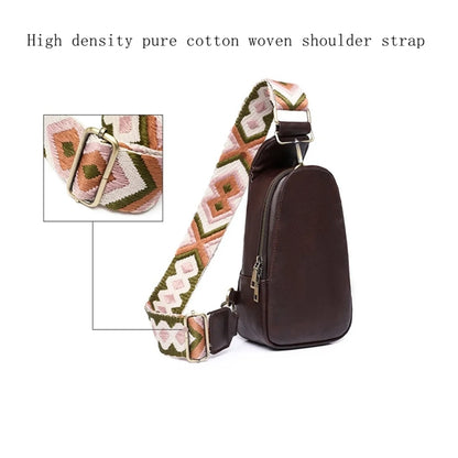 PU Leather Sling Shoulder Bag Crossbody With Woven Strap