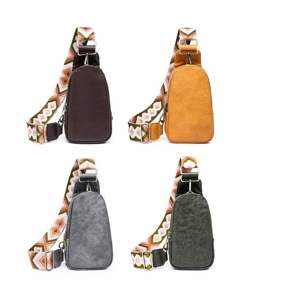 PU Leather Sling Shoulder Bag Crossbody With Woven Strap