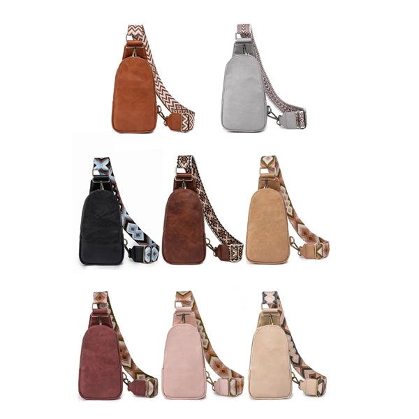 PU Leather Sling Shoulder Bag Crossbody With Woven Strap