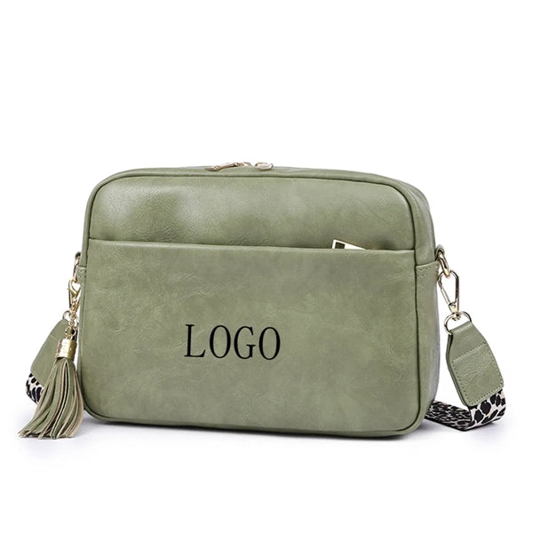 PU Leather Sling Shoulder Crossbody Bag With Tassels