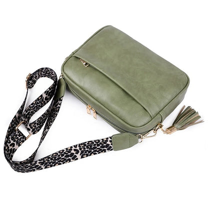 PU Leather Sling Shoulder Crossbody Bag With Tassels