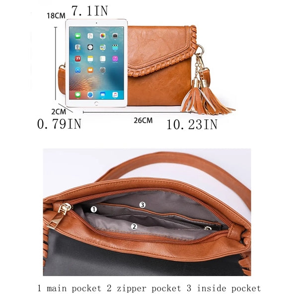 PU Leather Shoulder Crossbody Bag With Tassels