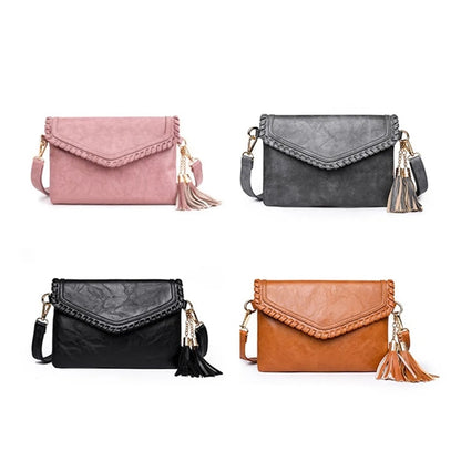 PU Leather Shoulder Crossbody Bag With Tassels