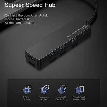 Portable Ultra Slim 4 Port USB Data Hub Adapter Compatible