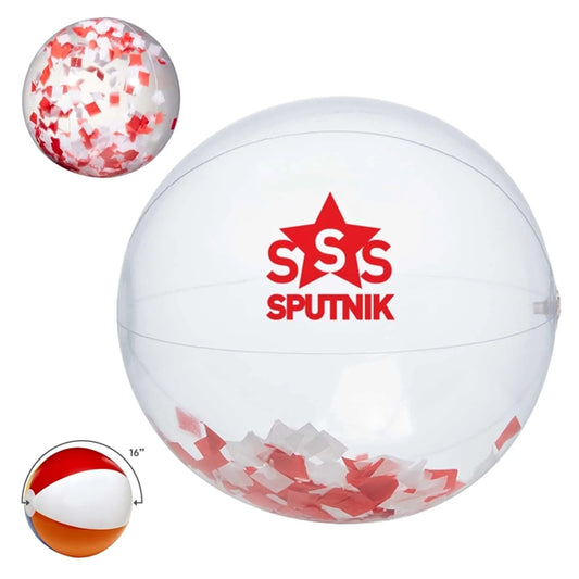 16" Red and White Confetti Beach Ball