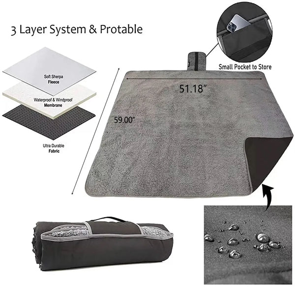 Customizable Waterproof Outdoor Blanket with Sherpa Lining