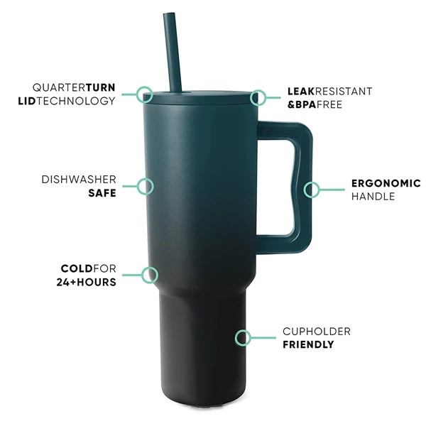 Branded 40 oz Insulated Portable Travel Tumbler with Handle