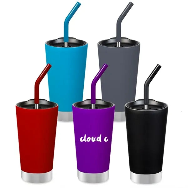 16Oz Stainless Steel Tumbler With Silicone Straw