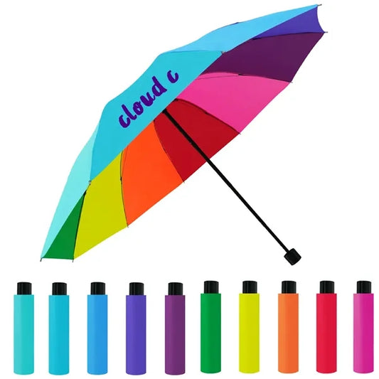Portable 10Ribs Folding Rainbow Umbrella