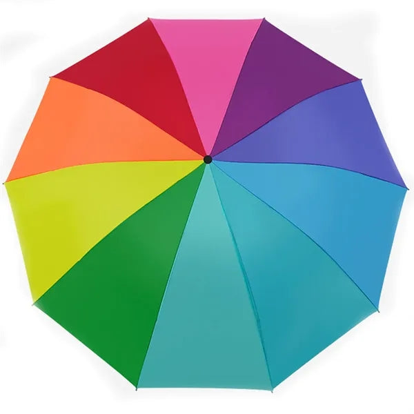 Portable 10Ribs Folding Rainbow Umbrella
