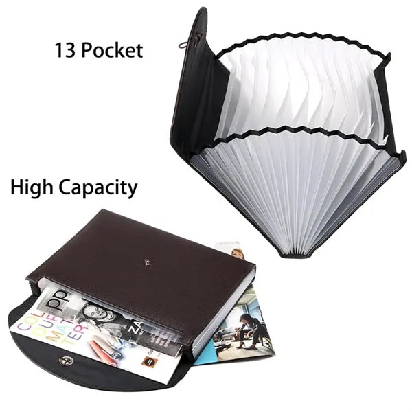 Pu Leather Expanding 13 Pockets File Folders