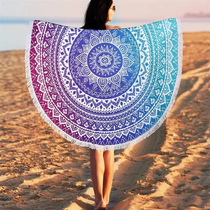 Round Gradient Beach Towel With Tassel