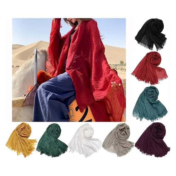 Solid Color Cotton Linen Sunscreen Silk Scarf Shawl