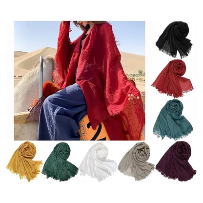 Solid Color Cotton Linen Sunscreen Silk Scarf Shawl