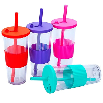 24Oz Plastic Tumbler With Straw And Lid