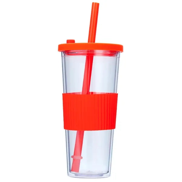 24Oz Plastic Tumbler With Straw And Lid