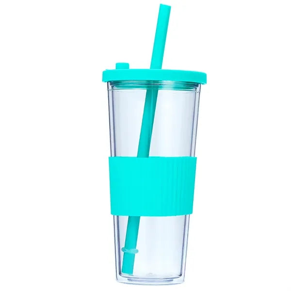 24Oz Plastic Tumbler With Straw And Lid