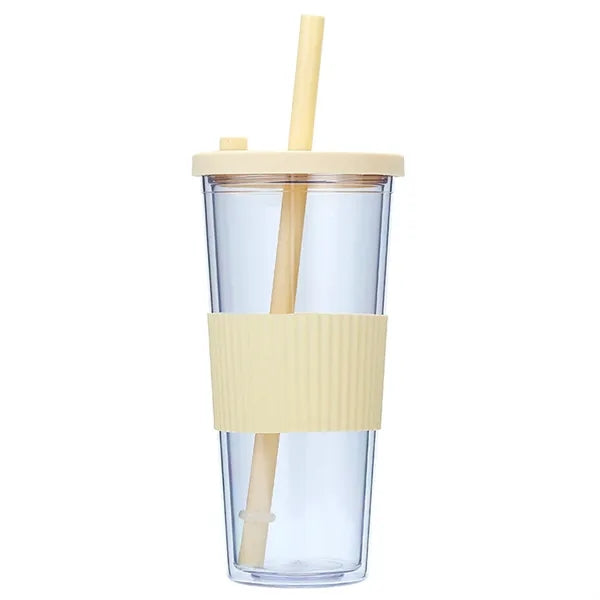 24Oz Plastic Tumbler With Straw And Lid