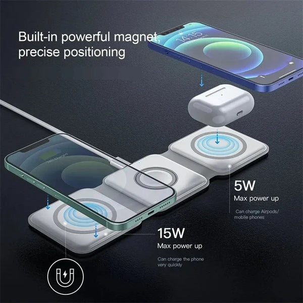 3 in 1 Magnetic Foldable Wireless Charger 15W