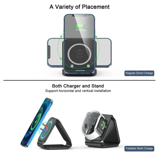 3 in 1 Magnetic Foldable Wireless Charger 15W
