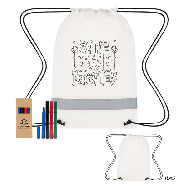 Lil' Bit Reflective Non-Woven Coloring Drawstring Bag Wit...