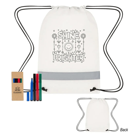 Lil' Bit Reflective Non-Woven Coloring Drawstring Bag Wit...