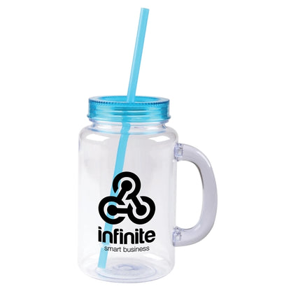 20 oz. Clear Plastic Mason Jar with Color Lid and Straw