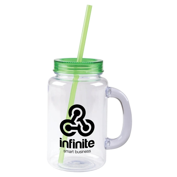 20 oz. Clear Plastic Mason Jar with Color Lid and Straw