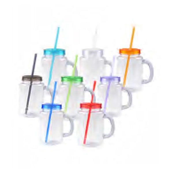 20 oz. Clear Plastic Mason Jar with Color Lid and Straw